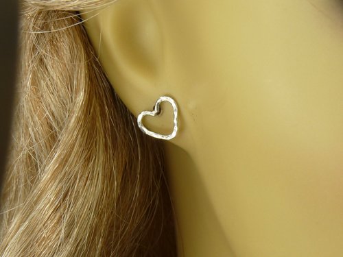 Sterling Silver stud Earrings, Heart Earrings,  Silver Earrings