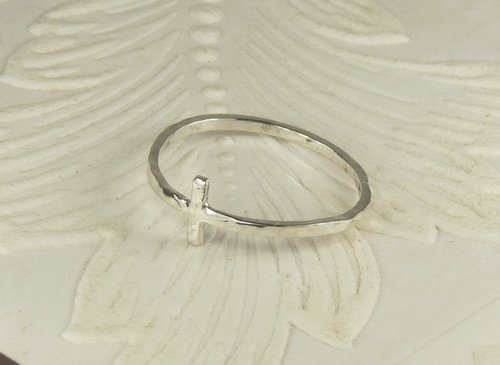 Cross Ring, Sterling silver,  Hammered Square Wire ring, Minimal ring