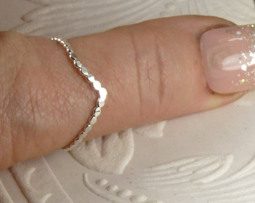 Thumb Ring, Beaded Chevron ring, Sterling Silver ring,  Midi Ring