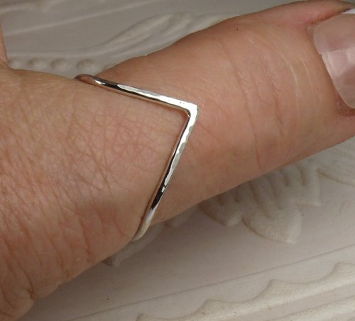 Chevron Ring, Hammered Ring, 16 gauge sterling silver
