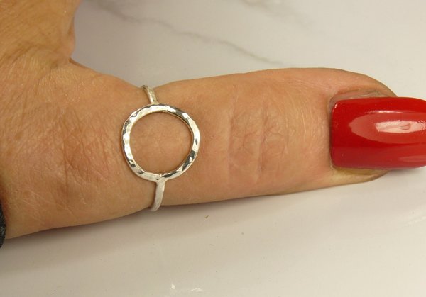 Circle ring, Hammered Ring,Open Circle Sterling Silver Ring, Handmade Ring
