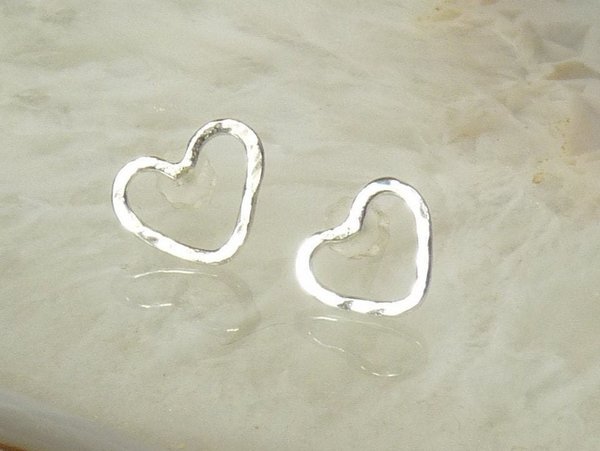 Sterling Silver stud Earrings, Heart Earrings,  Silver Earrings